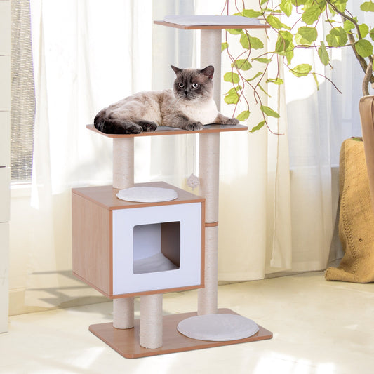 Premium Wood Cat Tree Kitty Scratching Post Kitten House